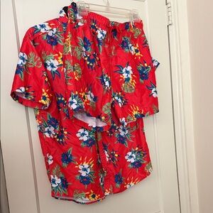 Free Planet Vibrant Red Shirt with Blue and Green Patterns